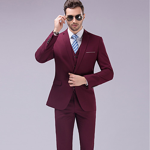 Solid Colored Tailored Fit Wool / Polyster Suit - Notch Single Breasted One-button / Suits
Solid Colored Tailored Fit Wool / Polyster Suit - Notch Single Breasted One-button / Suits