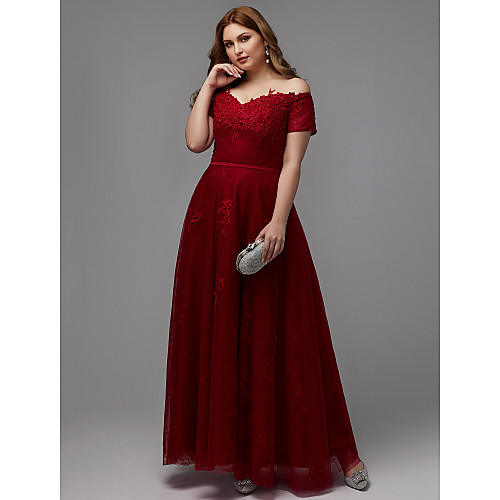 A-Line Plus Size Prom Formal Evening Dress Off Shoulder Short Sleeve Floor Length Lace Tulle with Beading Appliques 2021
A-Line Plus Size Prom Formal Evening Dress Off Shoulder Short Sleeve Floor Length Lace Tulle with Beading Appliques 2021