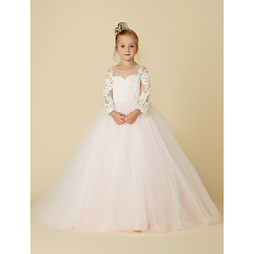 Ball Gown Court Train Wedding / Party / Pageant Flower Girl Dresses - Lace / Tulle Long Sleeve Illusion Neck with Bows / Bow(s) / Buttons
Ball Gown Court Train Wedding / Party / Pageant Flower Girl Dresses - Lace / Tulle Long Sleeve Illusion Neck with Bows / Bow(s) / Buttons