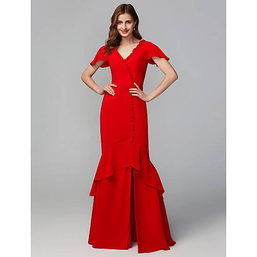 Sheath / Column V Neck Floor Length Chiffon Bridesmaid Dress with Split Front / Open Back
Sheath / Column V Neck Floor Length Chiffon Bridesmaid Dress with Split Front / Open Back