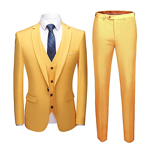 Yellow Solid Colored Tailored Fit Polyester Suit - Notch Single Breasted One-button / Suits
Yellow Solid Colored Tailored Fit Polyester Suit - Notch Single Breasted One-button / Suits