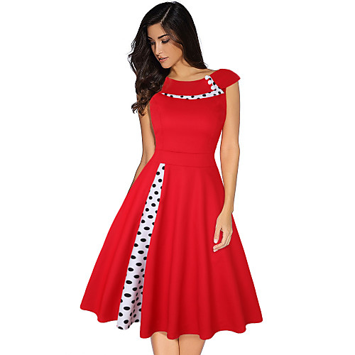 

Audrey Hepburn Country Girl Polka Dots Dresses Retro Vintage 1950s Vacation Dress Dress Rockabilly Prom Dress Women's Costume Black / Red / Blue Vintage Cosplay Short Sleeve Knee Length