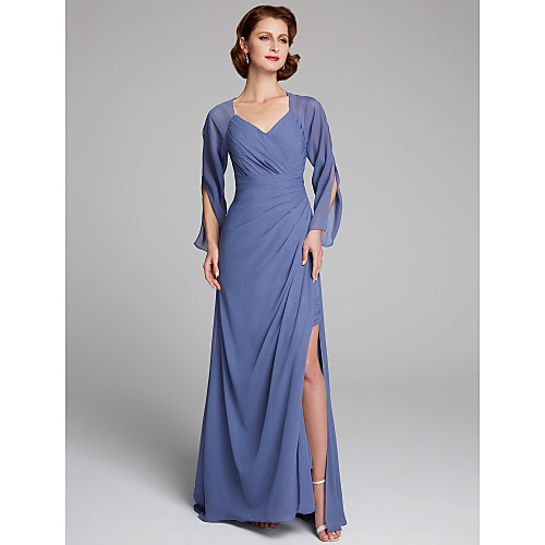 A-Line Mother of the Bride Dress Queen Anne Floor Length Chiffon Long Sleeve with Split Front Ruching 2021
A-Line Mother of the Bride Dress Queen Anne Floor Length Chiffon Long Sleeve with Split Front Ruching 2021