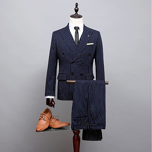 

Striped Standard Fit Polyester Suit - Peak Double Breasted Six-buttons / Suits