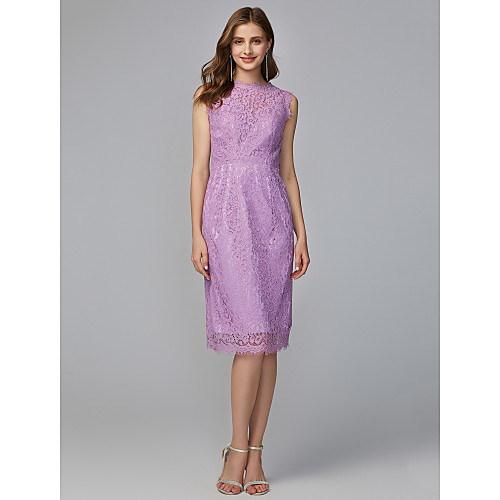Sheath / Column Jewel Neck Midi / Knee Length Lace Bridesmaid Dress with Lace
Sheath / Column Jewel Neck Midi / Knee Length Lace Bridesmaid Dress with Lace
