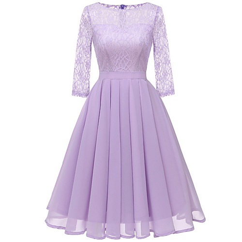 Women's Sheath Dress - 3/4 Length Sleeve Solid Color Lace Pleated Going out Lace Purple Yellow Blushing Pink Green S M L XL XXL
Women's Sheath Dress - 3/4 Length Sleeve Solid Color Lace Pleated Going out Lace Purple Yellow Blushing Pink Green S M L XL XXL