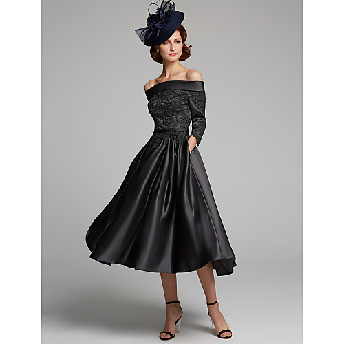 A-Line Mother of the Bride Dress Plus Size Sexy Off Shoulder Tea Length Lace Satin 3/4 Length Sleeve with Lace Sash / Ribbon 2021
A-Line Mother of the Bride Dress Plus Size Sexy Off Shoulder Tea Length Lace Satin 3/4 Length Sleeve with Lace Sash / Ribbon 2021