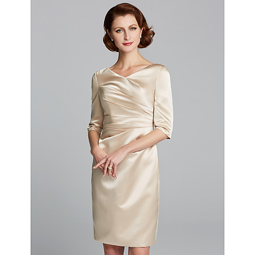 Sheath / Column Mother of the Bride Dress V Neck Knee Length Satin Half Sleeve with Ruching 2021
Sheath / Column Mother of the Bride Dress V Neck Knee Length Satin Half Sleeve with Ruching 2021