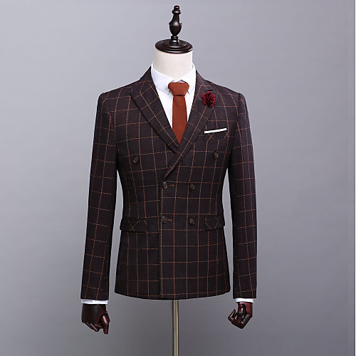 

Patterned Tailored Fit Polyester Suit - Peak Double Breasted Six-buttons / Suits