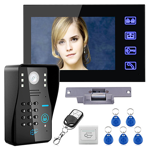 

Wired 7 inch Hands-free One to One Video Doorphone Doorbell 960480 Intercom System Kit Electric Strike Lock Wireless Remote Control Unlock Remote Control for Access Control System