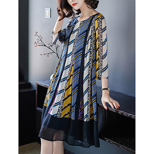 Women's Chiffon Dress Knee Length Dress Rainbow 3/4 Length Sleeve Striped Pleated Print Spring Summer Round Neck M L XL XXL 3XL / Plus Size
Women's Chiffon Dress Knee Length Dress Rainbow 3/4 Length Sleeve Striped Pleated Print Spring Summer Round Neck M L XL XXL 3XL / Plus Size