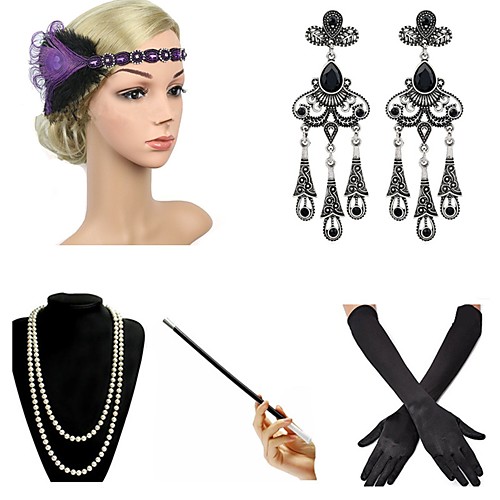 The Great Gatsby Charleston 1920s The Great Gatsby Costume Accessory Sets Flapper Headband Women's Tassel Fringe Costume Head Jewelry Pearl Necklace Black / Blue / Black / Red / black Vintage Cosplay
The Great Gatsby Charleston 1920s The Great Gatsby Costume Accessory Sets Flapper Headband Women's Tassel Fringe Costume Head Jewelry Pearl Necklace Black / Blue / Black / Red / black Vintage Cosplay
