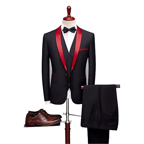 Black Solid Colored Tailored Fit Wool Blends / Polyster Suit - Shawl Collar Single Breasted One-button / Suits
Black Solid Colored Tailored Fit Wool Blends / Polyster Suit - Shawl Collar Single Breasted One-button / Suits