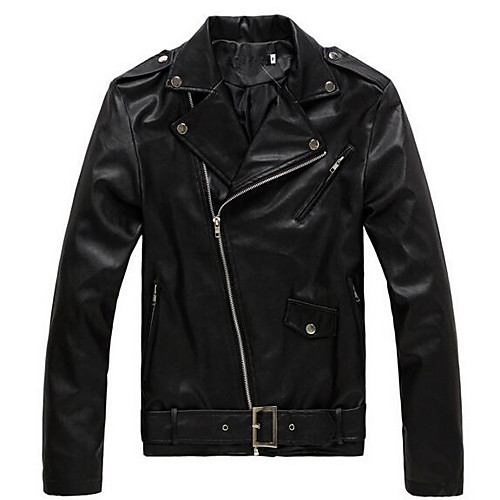 Men's Daily Fall & Winter Regular Leather Jacket, Solid Colored Shirt Collar Long Sleeve Polyester / Faux Leather Black / Slim
Men's Daily Fall & Winter Regular Leather Jacket, Solid Colored Shirt Collar Long Sleeve Polyester / Faux Leather Black / Slim