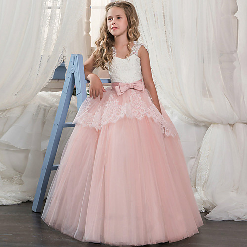 Princess Floor Length Wedding / Party / Pageant Flower Girl Dresses - Lace / Tulle / Mikado Sleeveless Square Neck with Bow(s) / Splicing
Princess Floor Length Wedding / Party / Pageant Flower Girl Dresses - Lace / Tulle / Mikado Sleeveless Square Neck with Bow(s) / Splicing