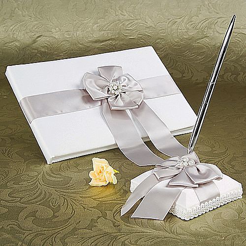 

Guest Book / Pen Set Wedding With Crystal / Rhinestone / Ruche Guest Book / Pen Set