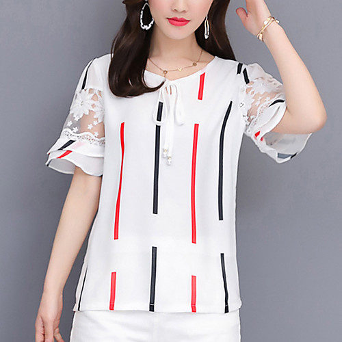Women's Work Blouse Shirt Striped Plaid Check Ruffle Mesh Lace up V Neck Tops Chiffon Business Basic Basic Top Blue Red Yellow
Women's Work Blouse Shirt Striped Plaid Check Ruffle Mesh Lace up V Neck Tops Chiffon Business Basic Basic Top Blue Red Yellow