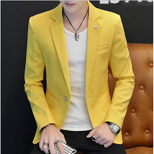 

Men's Fall Blazer Daily Notch Lapel Regular Solid Colored Long Sleeve White / Yellow / Khaki M / L / XL