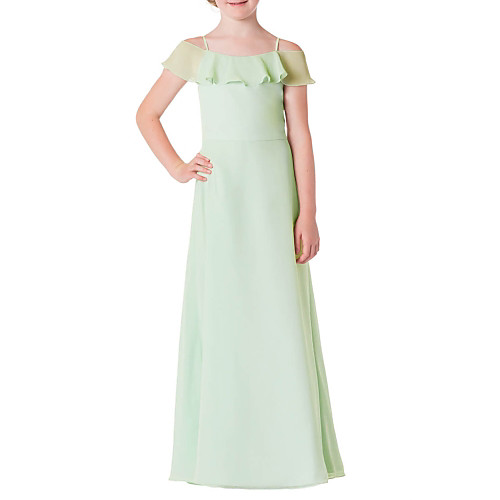 A-Line Spaghetti Strap Floor Length Chiffon Junior Bridesmaid Dress with Ruffles
A-Line Spaghetti Strap Floor Length Chiffon Junior Bridesmaid Dress with Ruffles
