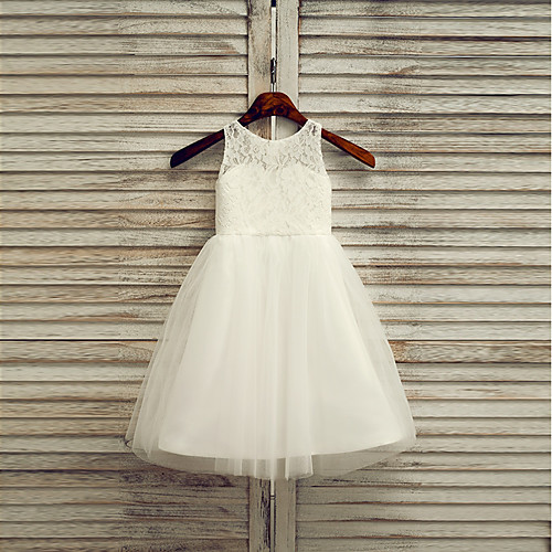 A-Line Tea Length Wedding / First Communion Flower Girl Dresses - Lace / Satin / Tulle Sleeveless Jewel Neck with Solid
A-Line Tea Length Wedding / First Communion Flower Girl Dresses - Lace / Satin / Tulle Sleeveless Jewel Neck with Solid