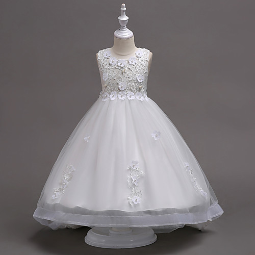 

Princess Knee Length Flower Girl Dress - Lace / Tulle Sleeveless Jewel Neck with Appliques / Crystals / Lace by LAN TING Express