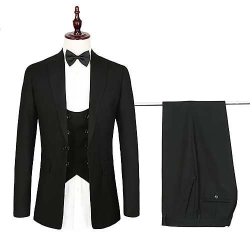 Navy / Black Solid Colored Standard Fit Polyester Suit - Peak Single Breasted One-button / Suits
Navy / Black Solid Colored Standard Fit Polyester Suit - Peak Single Breasted One-button / Suits