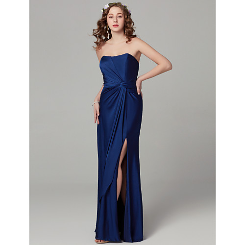 Sheath / Column Strapless Floor Length Satin Bridesmaid Dress with Split Front
Sheath / Column Strapless Floor Length Satin Bridesmaid Dress with Split Front