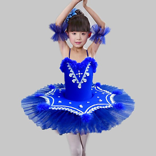 

Kids' Dancewear Ballet Dress Feathers / Fur Split Joint Crystals / Rhinestones Girls' Training Performance Sleeveless Mesh Polyester