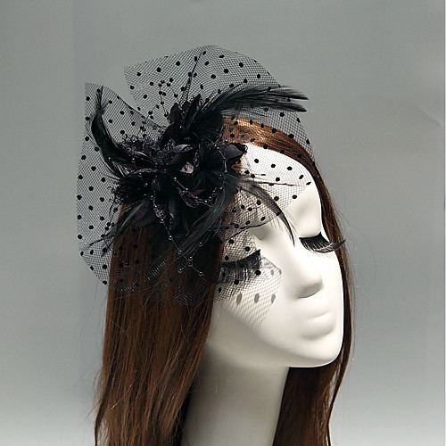 

Net Fascinators / Headdress / Headpiece with Feather / Flower / Trim 1 Piece Wedding / Special Occasion Headpiece / Hair Clip