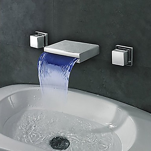 Bathroom Sink Faucet - Waterfall / LED Chrome Wall Mounted Two Handles Three HolesBath Taps
Bathroom Sink Faucet - Waterfall / LED Chrome Wall Mounted Two Handles Three HolesBath Taps