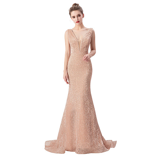 Mermaid / Trumpet Beautiful Back Sparkle Engagement Formal Evening Dress V Neck Sleeveless Sweep / Brush Train Sequined with Sequin 2021
Mermaid / Trumpet Beautiful Back Sparkle Engagement Formal Evening Dress V Neck Sleeveless Sweep / Brush Train Sequined with Sequin 2021