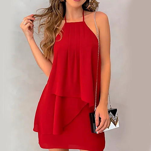 Women's A Line Dress - Sleeveless Solid Colored Ruffle Chiffon Fashion Spring Summer Halter Neck Basic Black Red Green S M L XL
Women's A Line Dress - Sleeveless Solid Colored Ruffle Chiffon Fashion Spring Summer Halter Neck Basic Black Red Green S M L XL