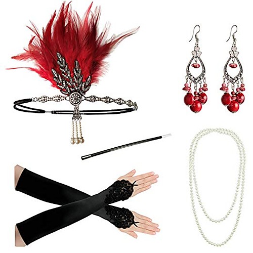 Charleston Vintage 1920s The Great Gatsby Flapper Headband Women's Feather Costume Necklace Earrings Set Red / black / Golden / Red Vintage Cosplay Festival / Gloves / Gloves
Charleston Vintage 1920s The Great Gatsby Flapper Headband Women's Feather Costume Necklace Earrings Set Red / black / Golden / Red Vintage Cosplay Festival / Gloves / Gloves