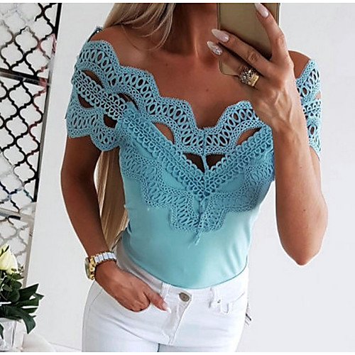 Women's T-shirt - Solid Colored Lace / Fashion / Off Shoulder Off Shoulder Black M / Spring / Summer / Fall / Winter
Women's T-shirt - Solid Colored Lace / Fashion / Off Shoulder Off Shoulder Black M / Spring / Summer / Fall / Winter
