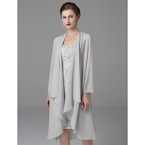 Two Piece Sheath / Column Mother of the Bride Dress Wrap Included Square Neck Knee Length Chiffon Lace Long Sleeve with Lace Ruffles 2021
Two Piece Sheath / Column Mother of the Bride Dress Wrap Included Square Neck Knee Length Chiffon Lace Long Sleeve with Lace Ruffles 2021