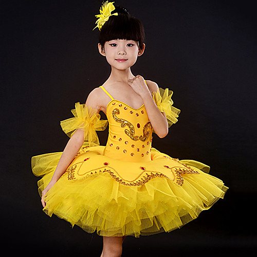 

Kids' Dancewear Ballet Dress Feathers / Fur Split Joint Crystals / Rhinestones Girls' Training Performance Sleeveless Mesh Polyester