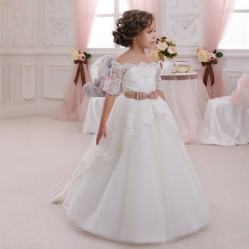 Ball Gown Maxi Wedding / Birthday / Pageant Flower Girl Dresses - Lace / Tulle / Cotton Half Sleeve Off Shoulder with Appliques / Crystals / Rhinestones
Ball Gown Maxi Wedding / Birthday / Pageant Flower Girl Dresses - Lace / Tulle / Cotton Half Sleeve Off Shoulder with Appliques / Crystals / Rhinestones