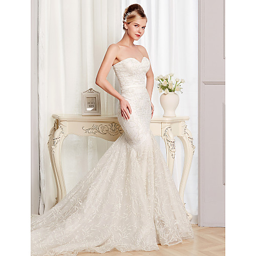 Mermaid / Trumpet Wedding Dresses Strapless Court Train Lace Tulle Sleeveless Sexy with Lace 2021
Mermaid / Trumpet Wedding Dresses Strapless Court Train Lace Tulle Sleeveless Sexy with Lace 2021