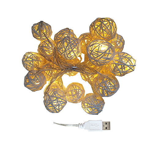 

3m Rattan Ball String Lights 20 LEDs Warm White USB Christmas Wedding Bedroom Decoration USB Powered 1pc