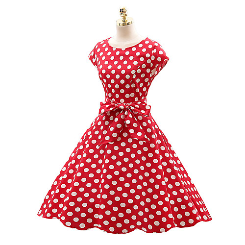 

Audrey Hepburn Country Girl Polka Dots Dresses Retro Vintage 1950s Wasp-Waisted Summer Dress Masquerade Rockabilly Prom Dress Women's Cotton Costume White / Black / Red Vintage Cosplay Party Daily