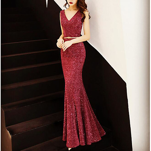Mermaid / Trumpet Elegant Sexy Formal Evening Dress V Neck Sleeveless Floor Length Sequined with Sash / Ribbon 2021
Mermaid / Trumpet Elegant Sexy Formal Evening Dress V Neck Sleeveless Floor Length Sequined with Sash / Ribbon 2021