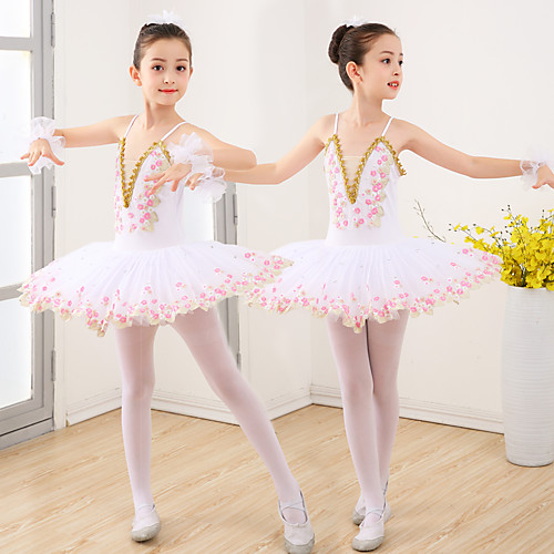 

Kids' Dancewear Ballet Tutu Dress Appliques Ruching Split Joint Girls' Training Performance Sleeveless Spandex Dancewear Stage Wear Gilrs