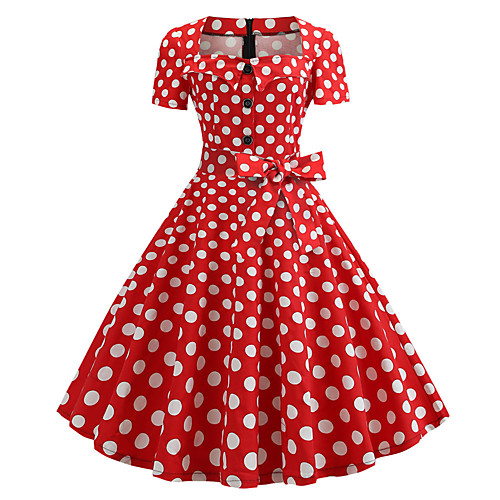 Women's Vintage A Line Dress Knee Length Dress Wine Rainbow Black Red Navy Blue Short Sleeve Polka Dot Print Bow Button Print Spring Summer Square Neck 1950s Going out 2021 S M L XL XXL
Women's Vintage A Line Dress Knee Length Dress Wine Rainbow Black Red Navy Blue Short Sleeve Polka Dot Print Bow Button Print Spring Summer Square Neck 1950s Going out 2021 S M L XL XXL