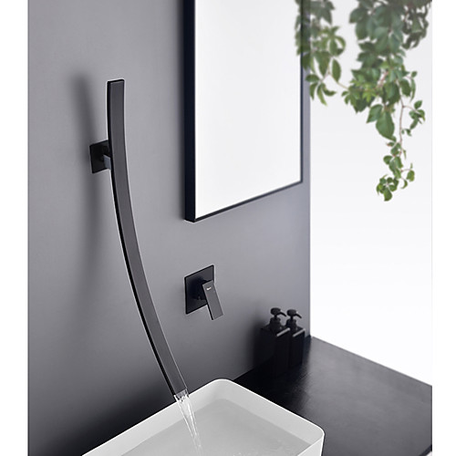 Bathroom Sink Faucet - Wall Mount / Waterfall Black Wall Mounted Single Handle Two HolesBath Taps
Bathroom Sink Faucet - Wall Mount / Waterfall Black Wall Mounted Single Handle Two HolesBath Taps