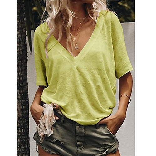 Women's T-shirt Solid Colored V Neck Tops Loose Cotton Basic Top Yellow Orange Green
Women's T-shirt Solid Colored V Neck Tops Loose Cotton Basic Top Yellow Orange Green