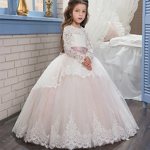 Ball Gown Sweep / Brush Train Wedding / Birthday / Pageant Flower Girl Dresses - Lace / Tulle / Cotton Long Sleeve Jewel Neck with Lace / Belt / Embroidery
Ball Gown Sweep / Brush Train Wedding / Birthday / Pageant Flower Girl Dresses - Lace / Tulle / Cotton Long Sleeve Jewel Neck with Lace / Belt / Embroidery