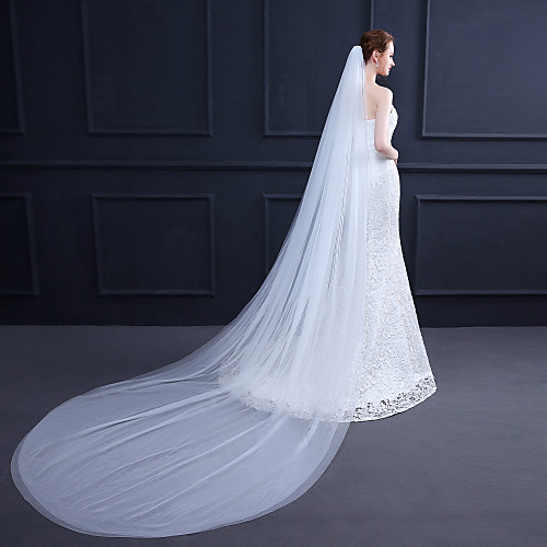 Two-tier Simple / Classic Wedding Veil Cathedral Veils with Solid 118.11 in (300cm) Tulle / Oval
Two-tier Simple / Classic Wedding Veil Cathedral Veils with Solid 118.11 in (300cm) Tulle / Oval