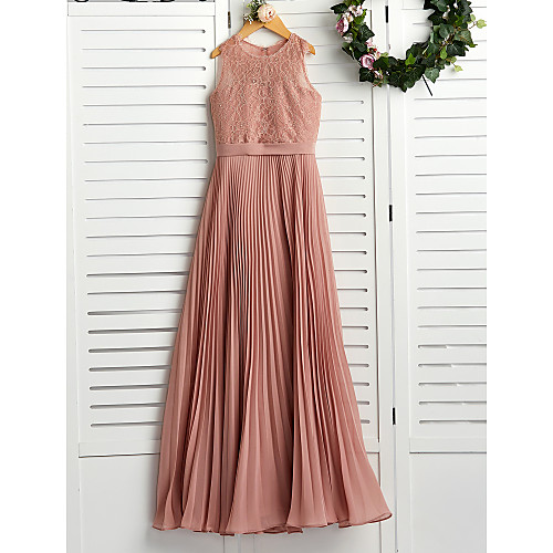 A-Line Crew Neck Maxi Chiffon / Lace Junior Bridesmaid Dress with Lace / Pleats
A-Line Crew Neck Maxi Chiffon / Lace Junior Bridesmaid Dress with Lace / Pleats