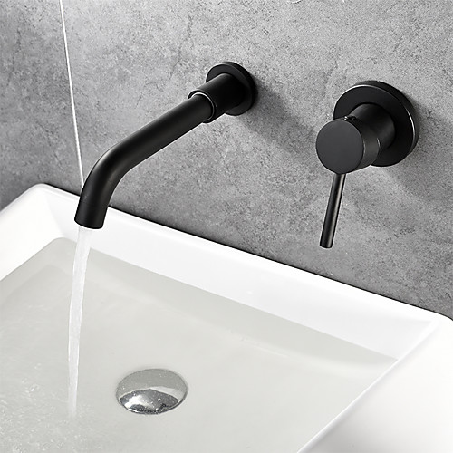 

Mattle Black Bathroom Sink Faucet Brass Wall Installation Basin Faucet Cold and Hot Water Mixer Tap Contemporary