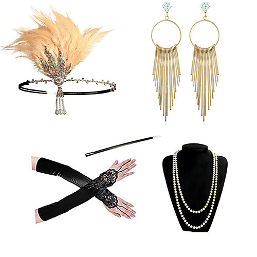 Charleston Vintage 1920s The Great Gatsby Costume Accessory Sets Gloves Flapper Headband Women's Feather Costume Necklace Earrings Golden / BlackGolden / White Vintage Cosplay Festival
Charleston Vintage 1920s The Great Gatsby Costume Accessory Sets Gloves Flapper Headband Women's Feather Costume Necklace Earrings Golden / BlackGolden / White Vintage Cosplay Festival
